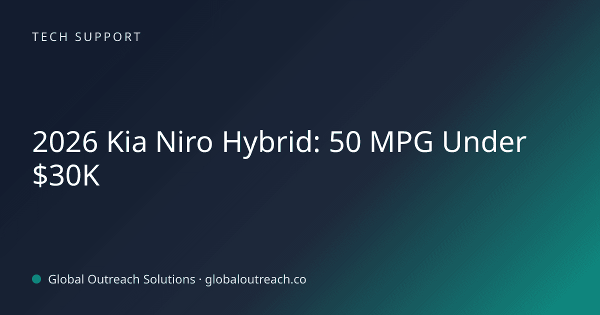 Blog article cover image: "2026 Kia Niro Hybrid: 50 MPG Under $30K" in Tech Support