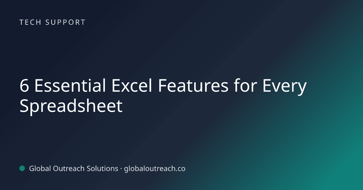 Blog article cover image: "6 Essential Excel Features for Every Spreadsheet" in Tech Support
