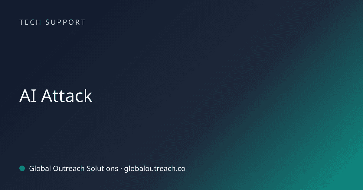 Illustrated cover image for the Tech Support article "AI Attack" on Global Outreach Solutions blog