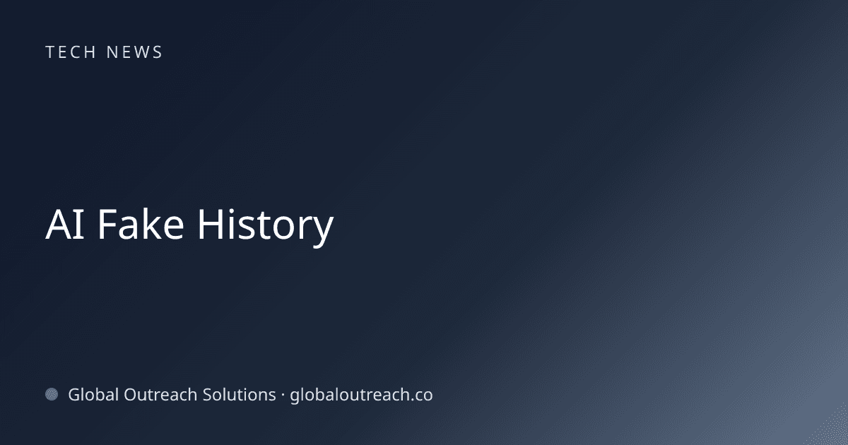 Illustrated cover image for the Tech News article "AI Fake History" on Global Outreach Solutions blog