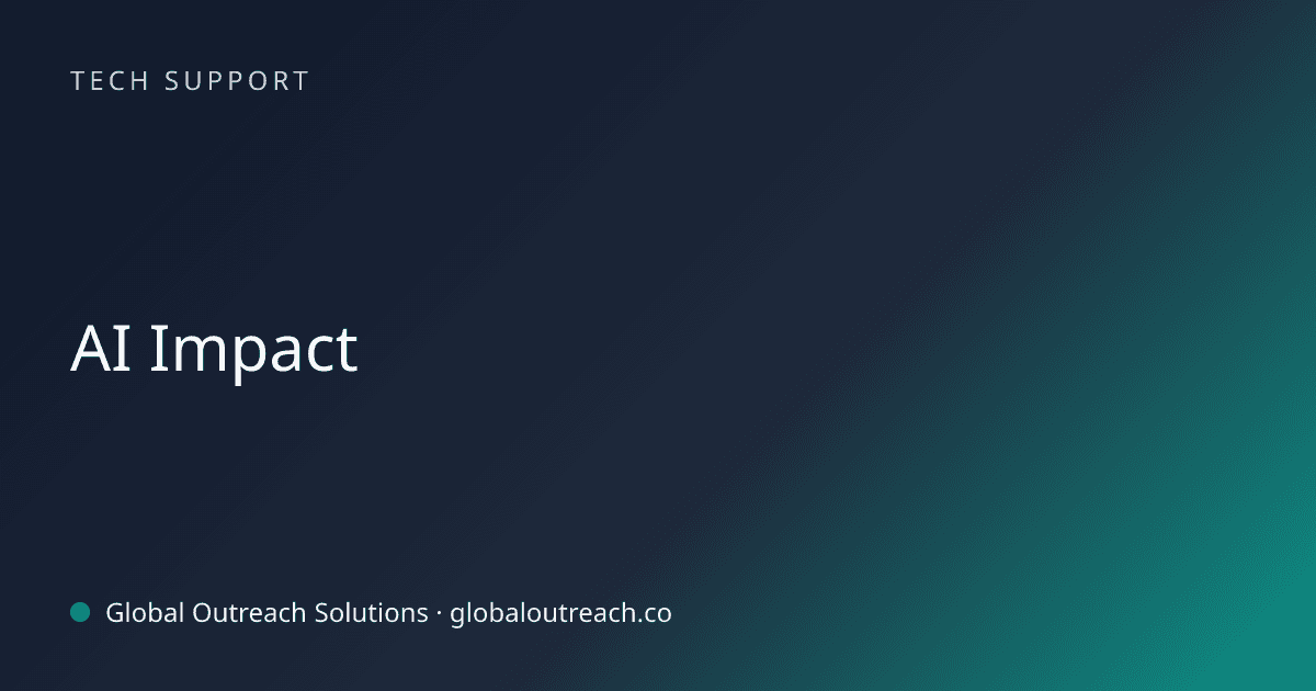 Illustrated cover image for the Tech Support article "AI Impact" on Global Outreach Solutions blog
