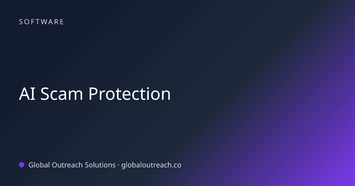 Blog article cover image: "AI Scam Protection" in Software