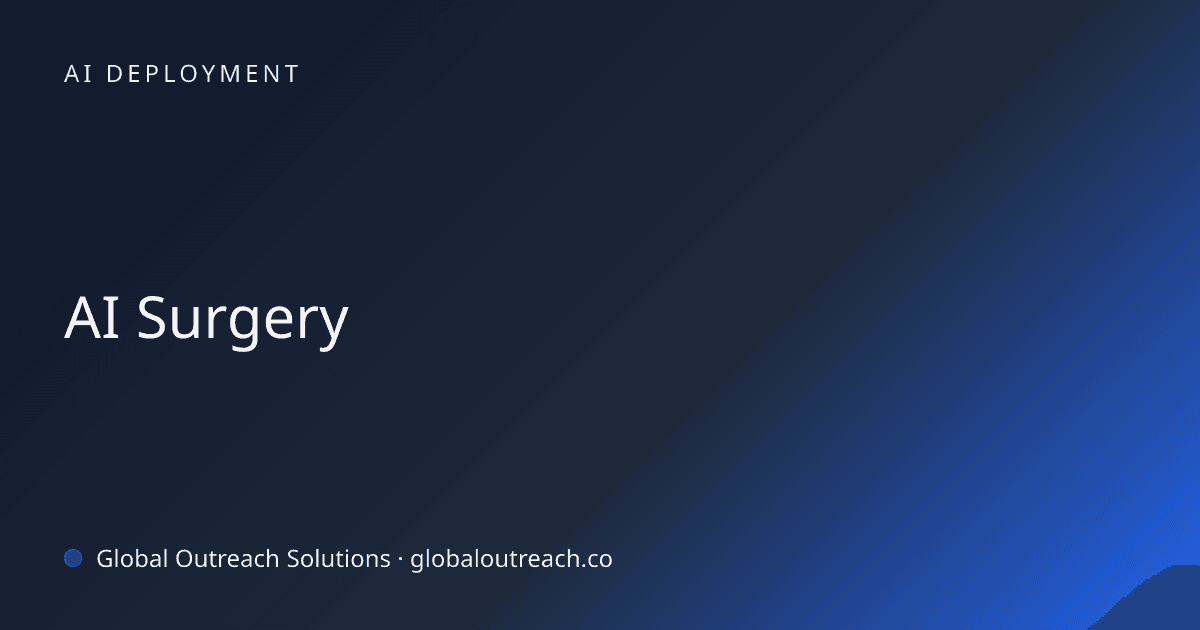 Illustrated cover image for the AI Deployment article "AI Surgery" on Global Outreach Solutions blog