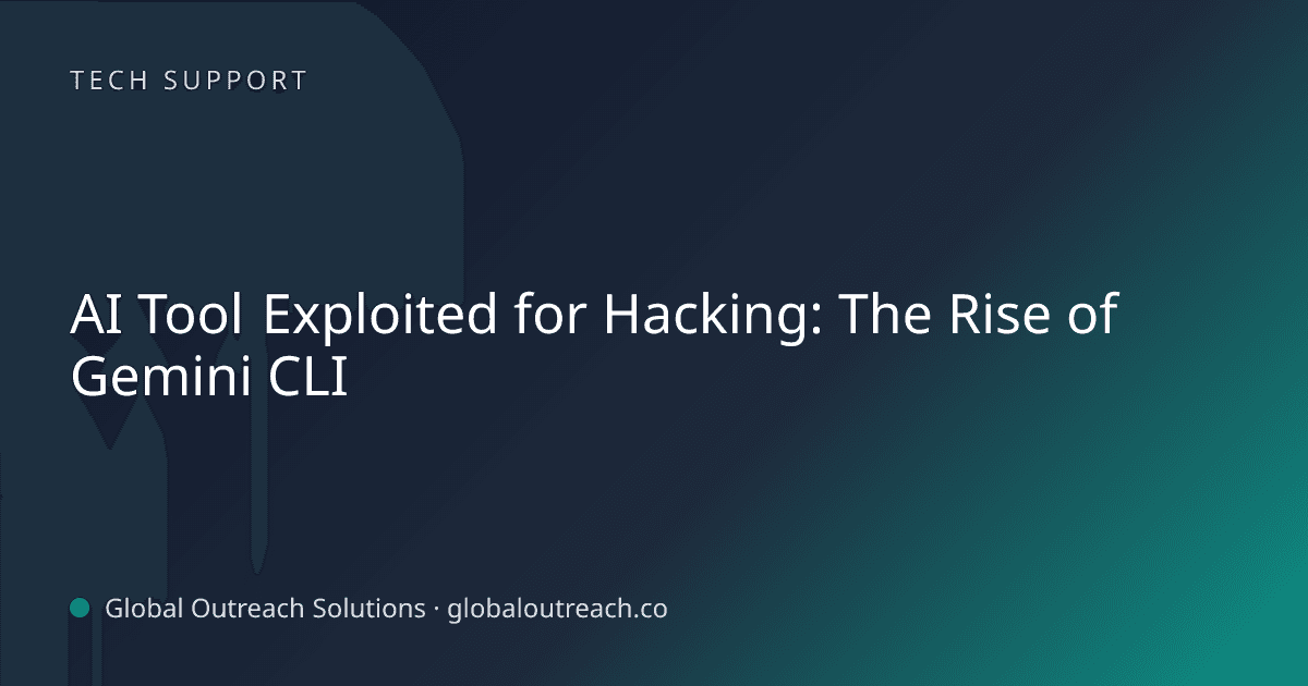 Blog article cover image: "AI Tool Exploited for Hacking: The Rise of Gemini CLI" in Tech Support