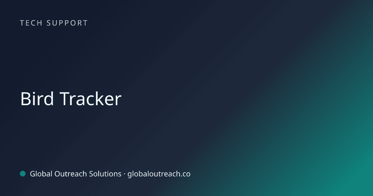 Illustrated cover image for the Tech Support article "Bird Tracker" on Global Outreach Solutions blog