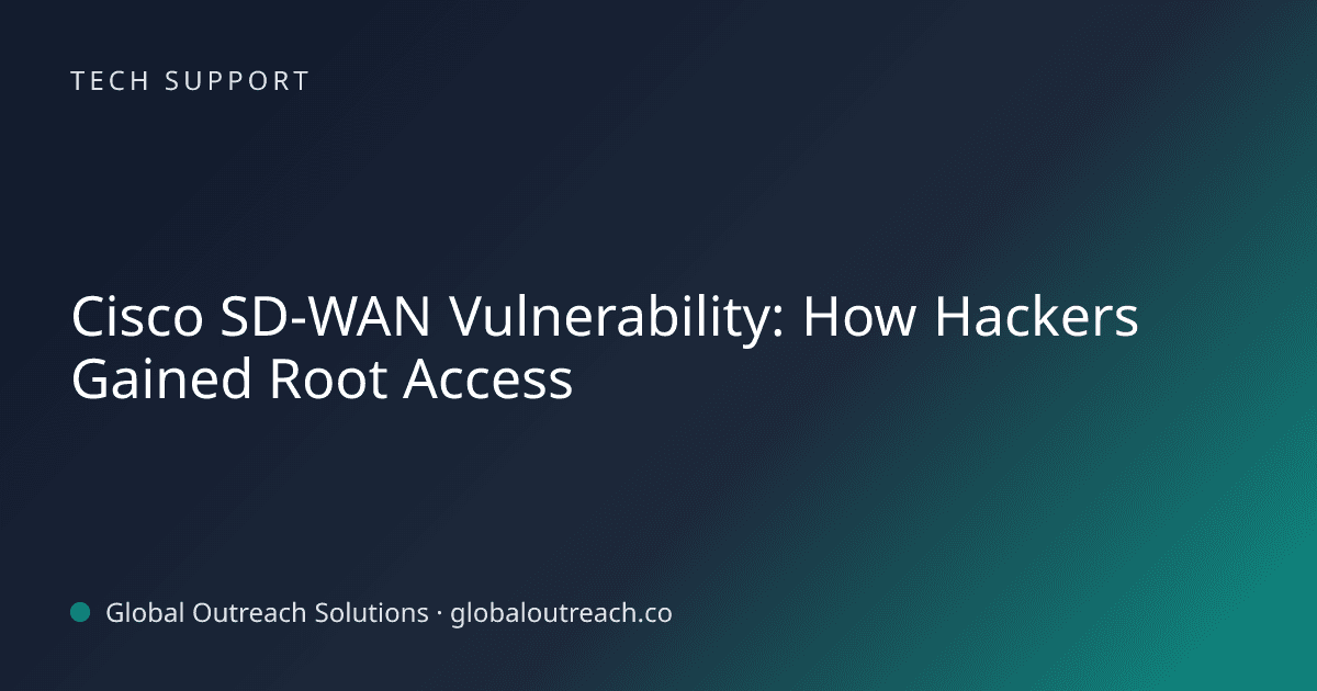 Blog article cover image: "Cisco SD-WAN Vulnerability: How Hackers Gained Root Access" in Tech Support