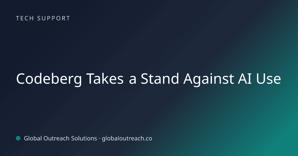 Related article cover image: "Codeberg Takes a Stand Against AI Use" (Tech Support)