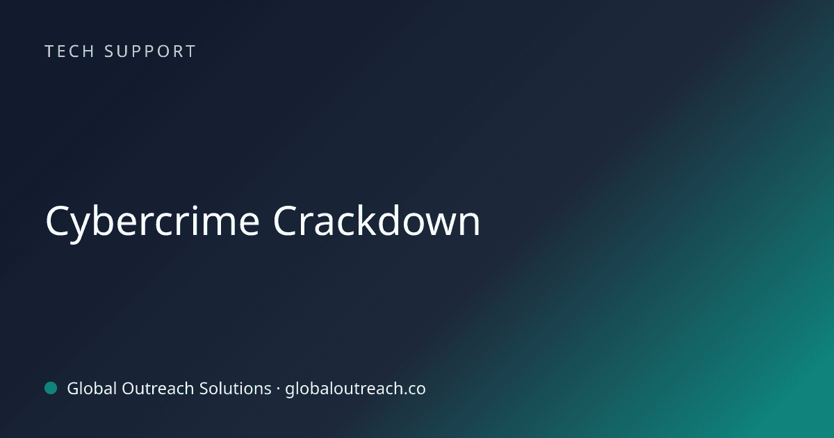 Blog article cover image: "Cybercrime Crackdown" in Tech Support