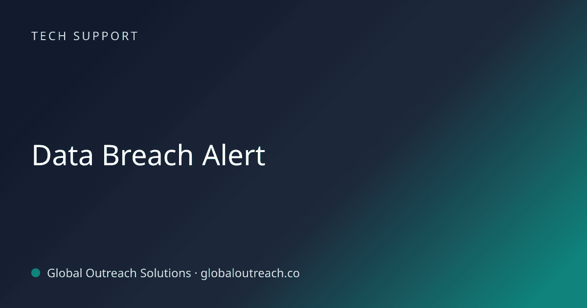 Blog article cover image: "Data Breach Alert" in Tech Support