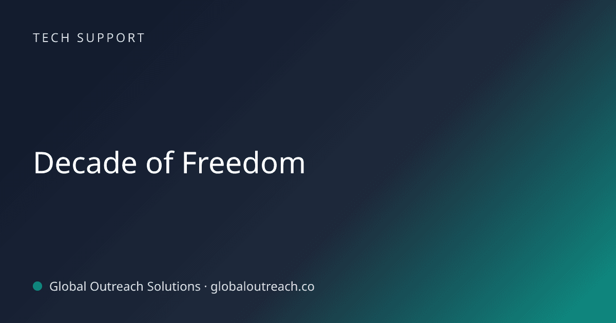Related article cover image: "Decade of Freedom" (Tech Support)