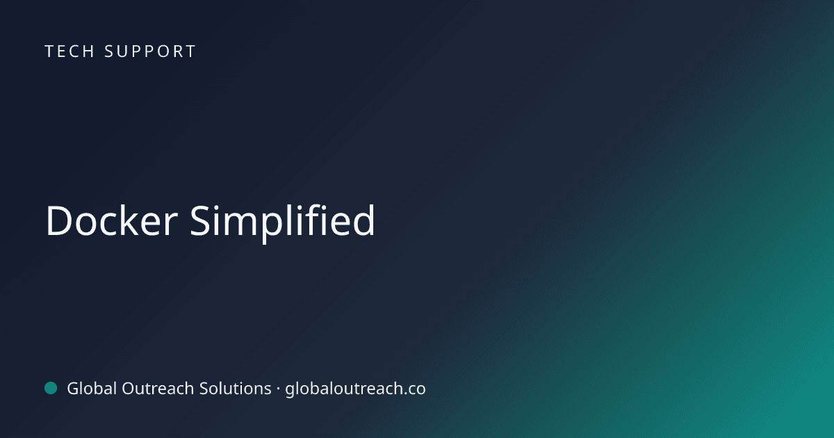 Related article cover image: "Docker Simplified" (Tech Support)