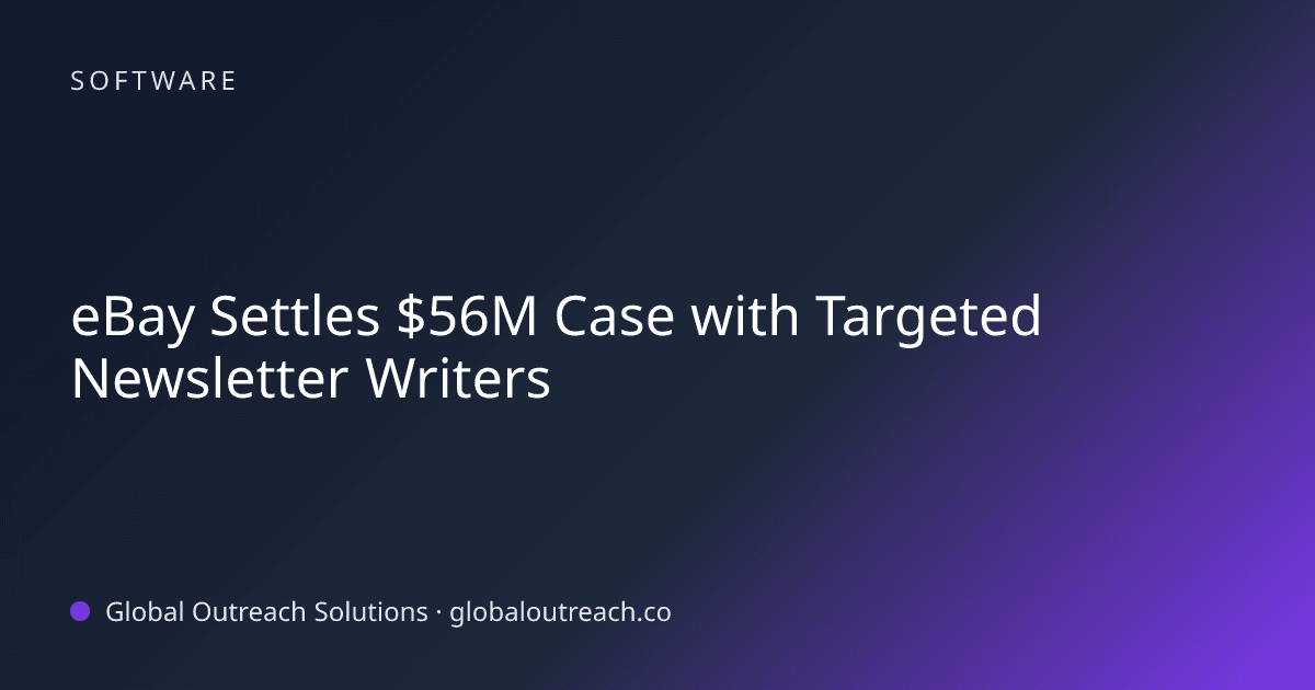 Related article cover image: "eBay Settles $56M Case with Targeted Newsletter Writers" (Software)