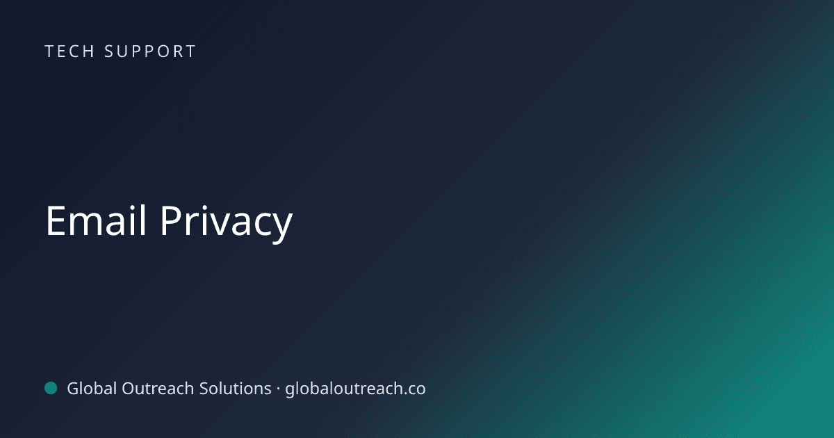 Illustrated cover image for the Tech Support article "Email Privacy" on Global Outreach Solutions blog