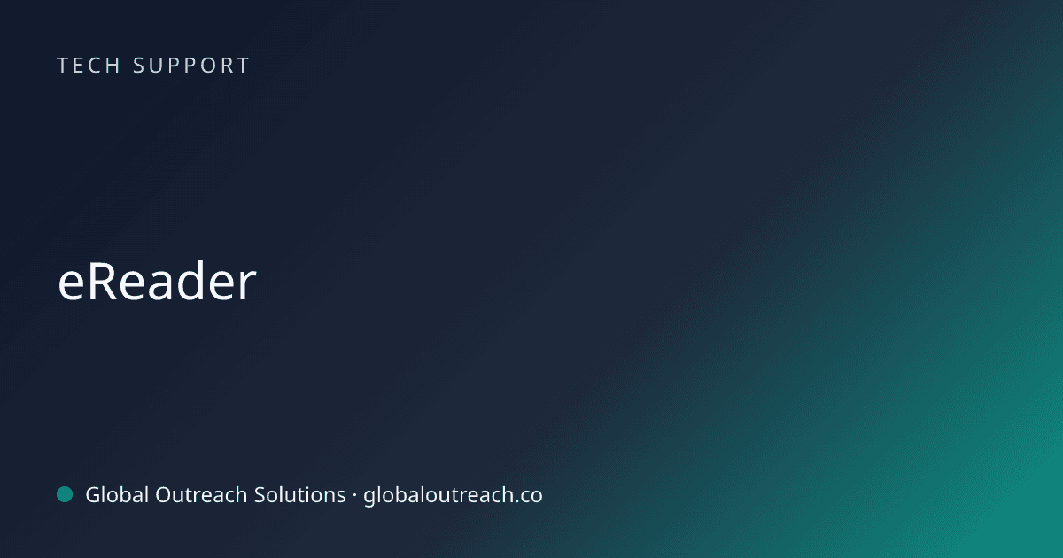 Illustrated cover image for the Tech Support article "eReader" on Global Outreach Solutions blog