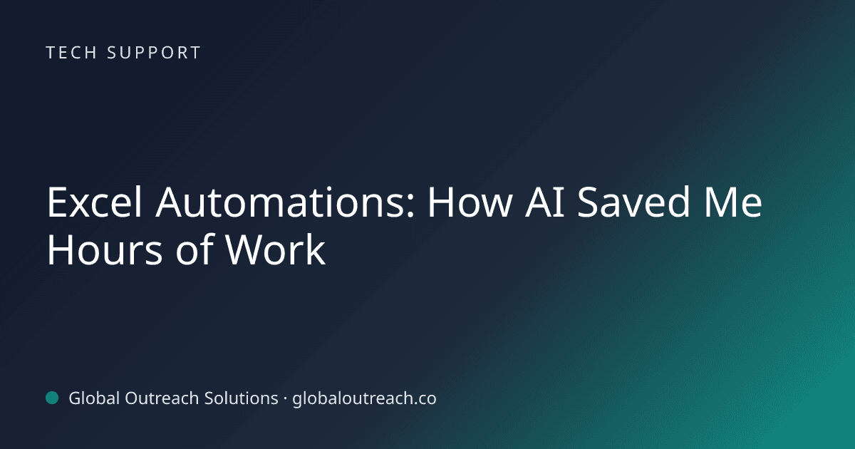 Blog article cover image: "Excel Automations: How AI Saved Me Hours of Work" in Tech Support