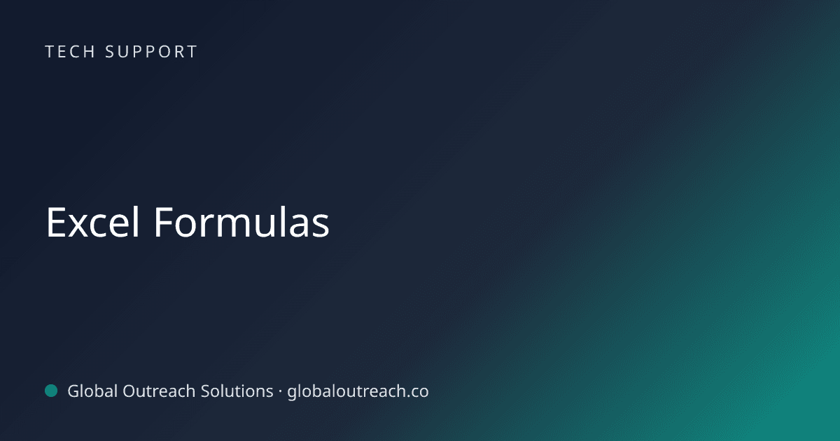 Illustrated cover image for the Tech Support article "Excel Formulas" on Global Outreach Solutions blog