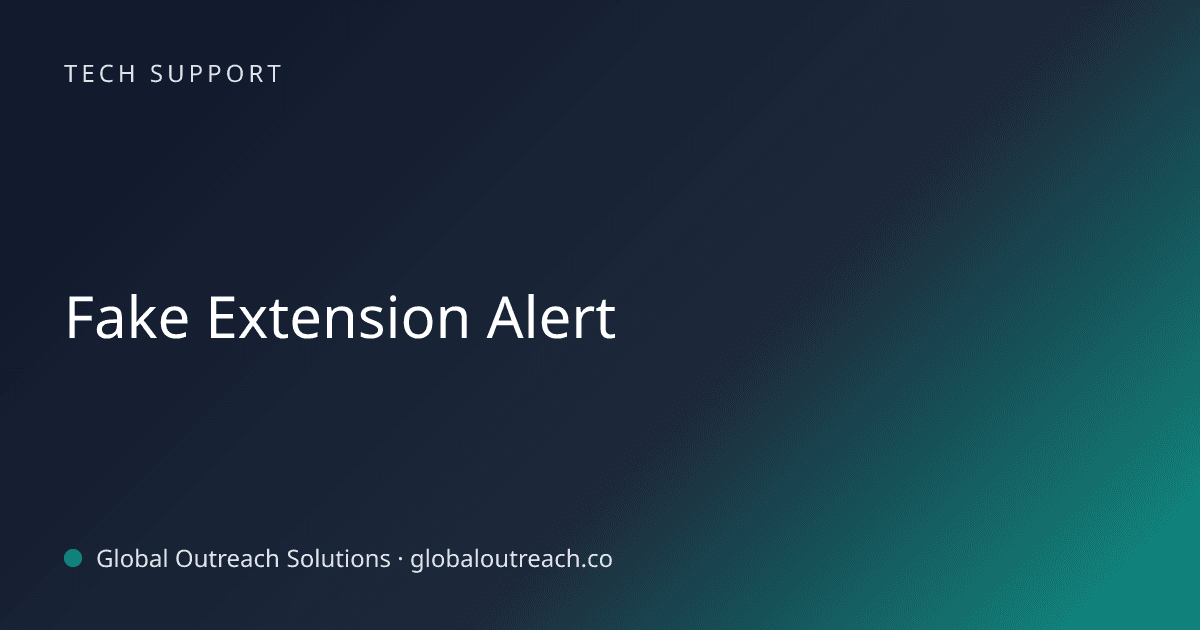 Blog article cover image: "Fake Extension Alert" in Tech Support