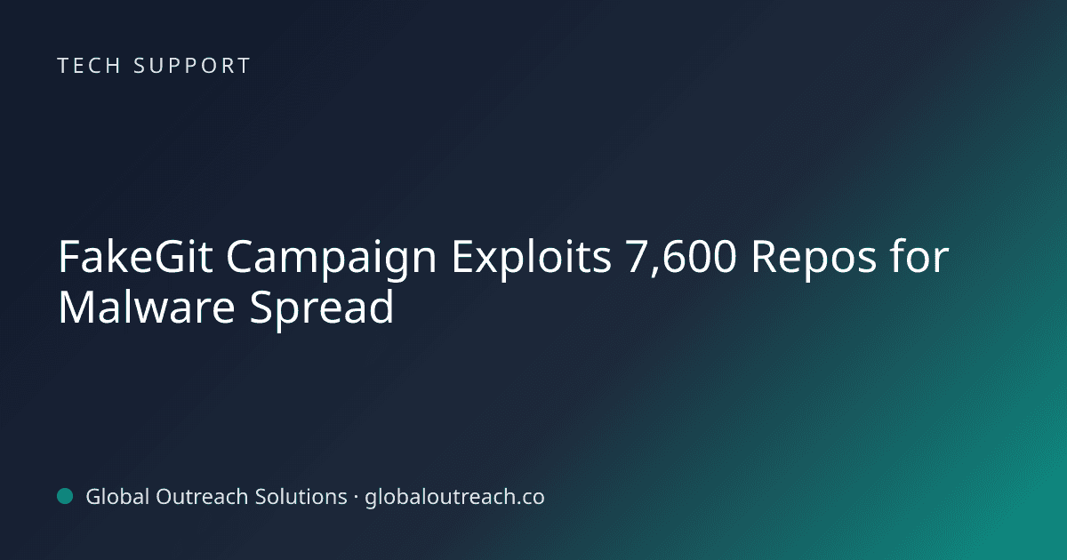 Related article cover image: "FakeGit Campaign Exploits 7,600 Repos for Malware Spread" (Tech Support)