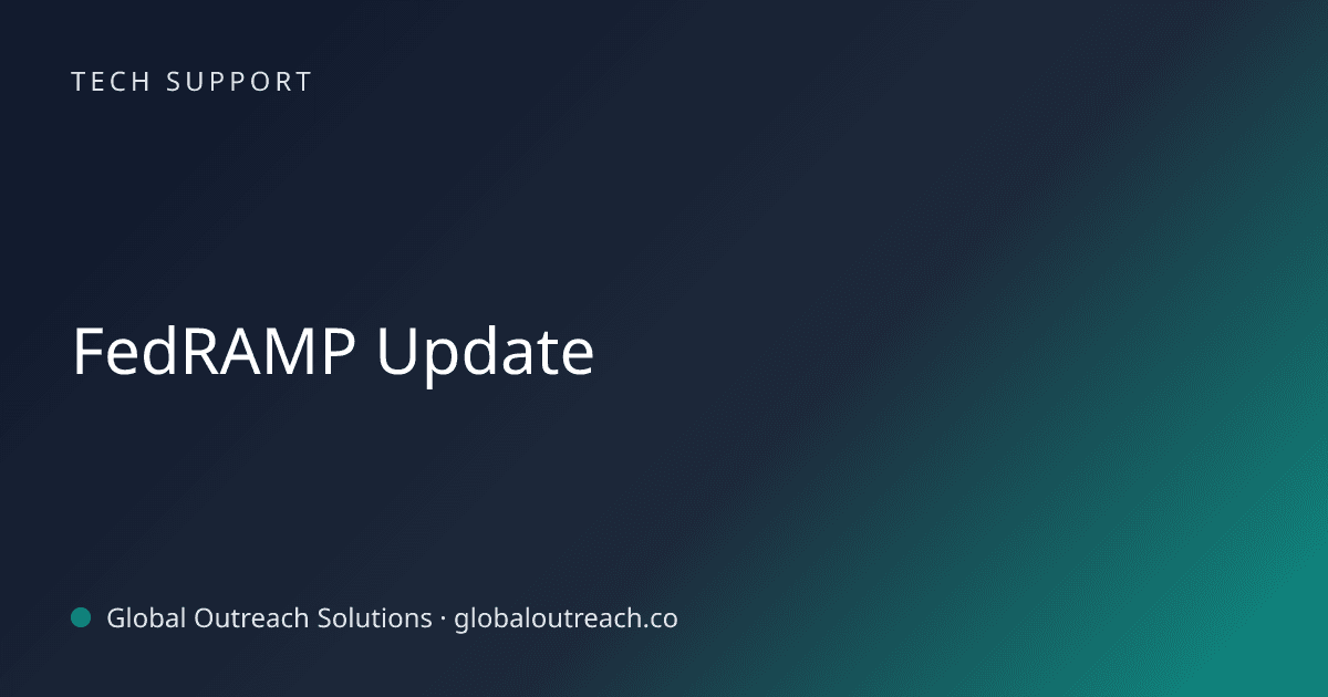 Illustrated cover image for the Tech Support article "FedRAMP Update" on Global Outreach Solutions blog