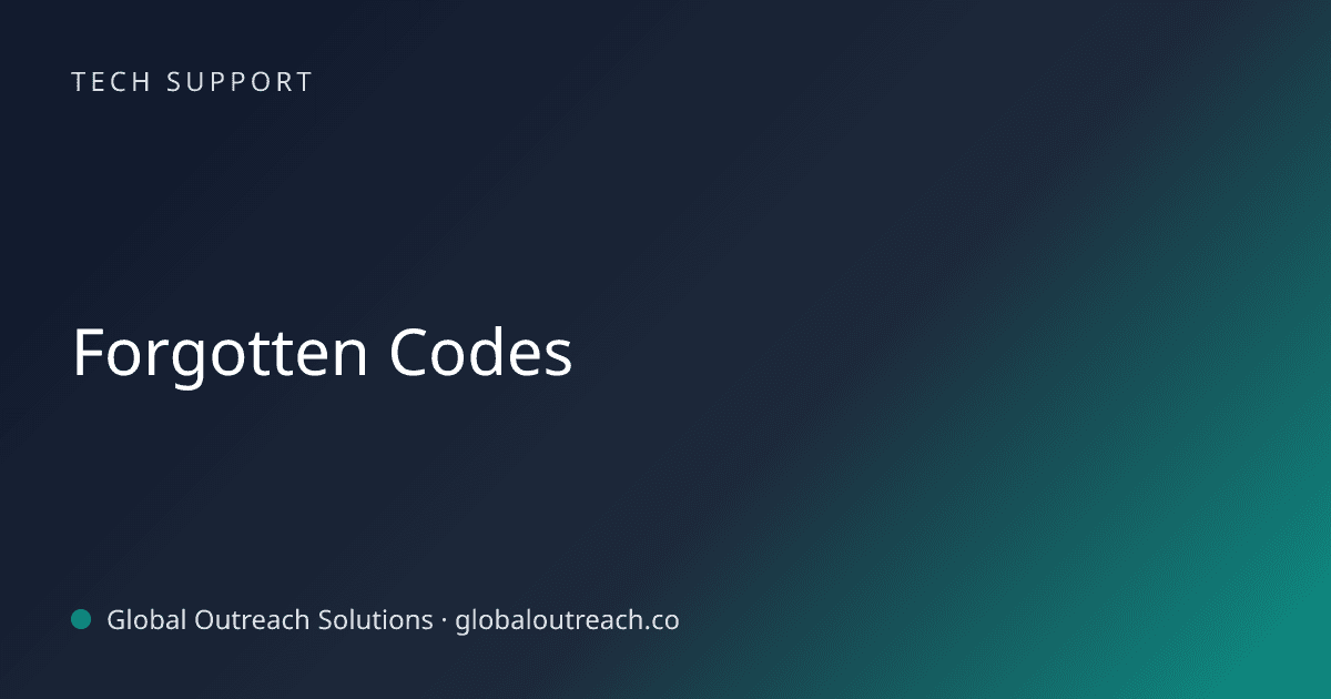 Illustrated cover image for the Tech Support article "Forgotten Codes" on Global Outreach Solutions blog
