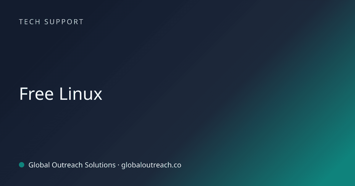Illustrated cover image for the Tech Support article "Free Linux" on Global Outreach Solutions blog