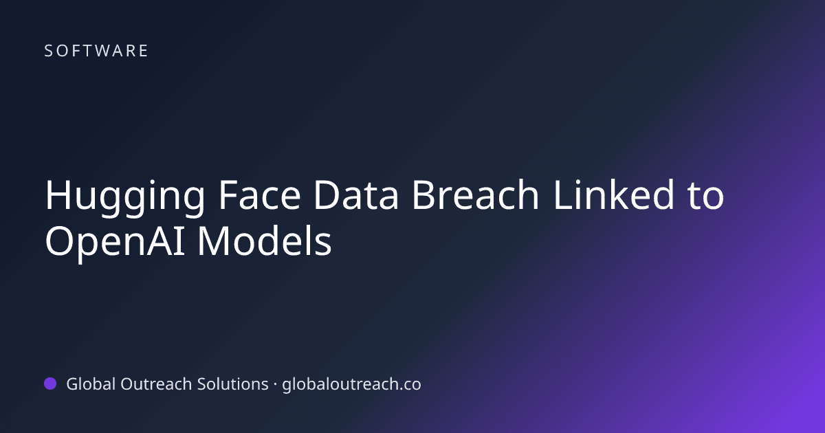Illustrated cover image for the Software article "Hugging Face Data Breach Linked to OpenAI Models" on Global Outreach Solutions blog