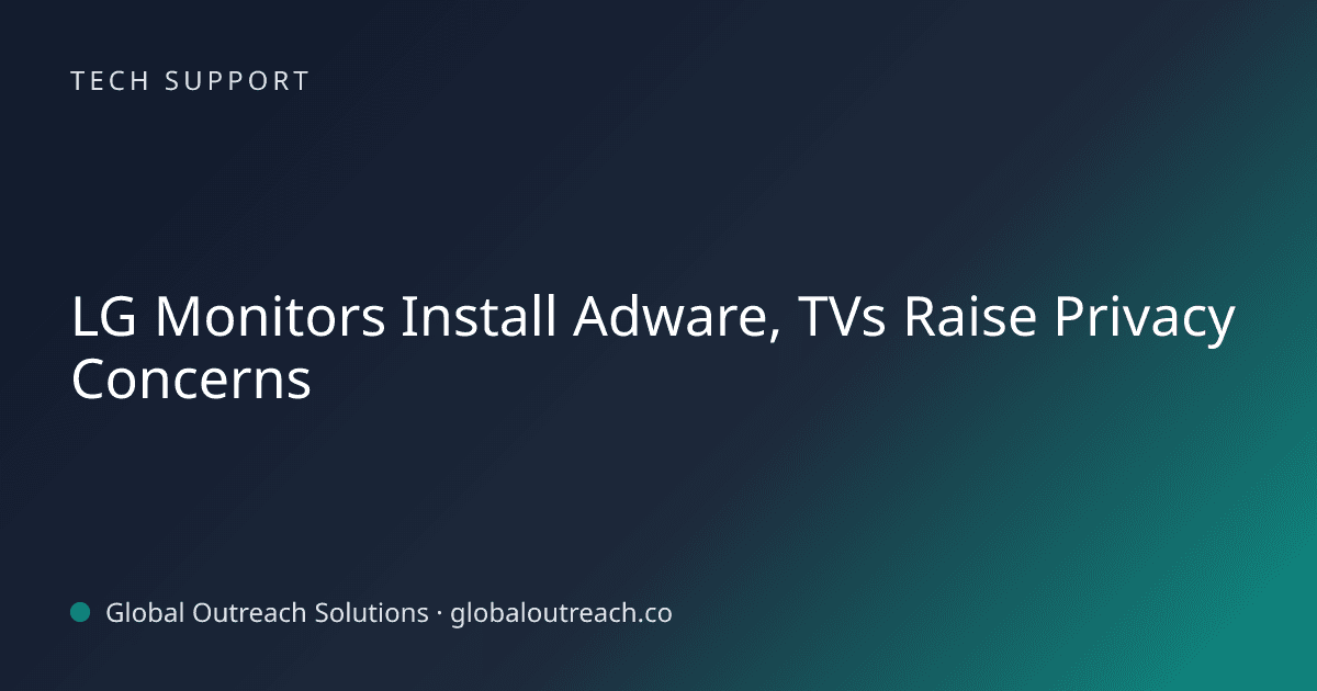 Related article cover image: "LG Monitors Install Adware, TVs Raise Privacy Concerns" (Tech Support)
