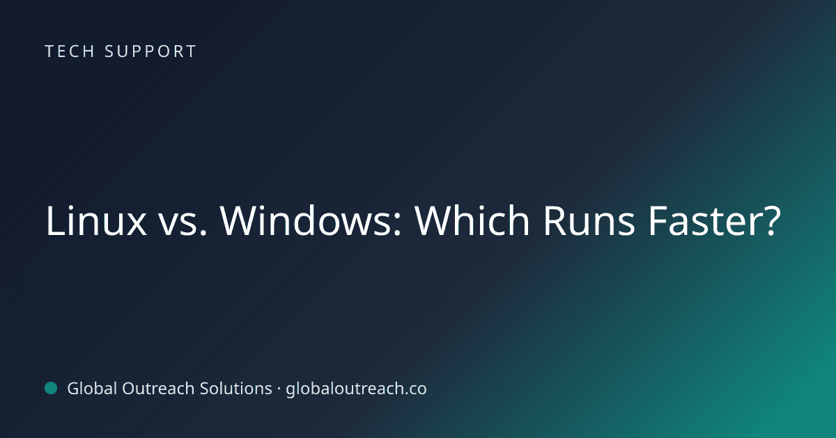 Blog article cover image: "Linux vs. Windows: Which Runs Faster?" in Tech Support