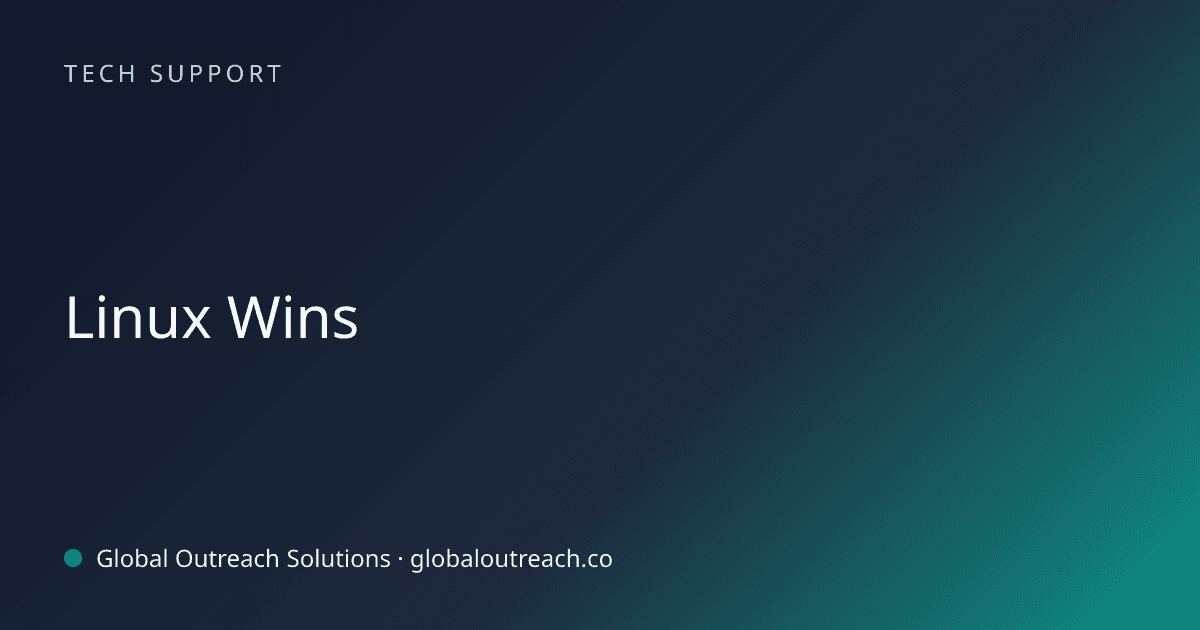 Blog article cover image: "Linux Wins" in Tech Support