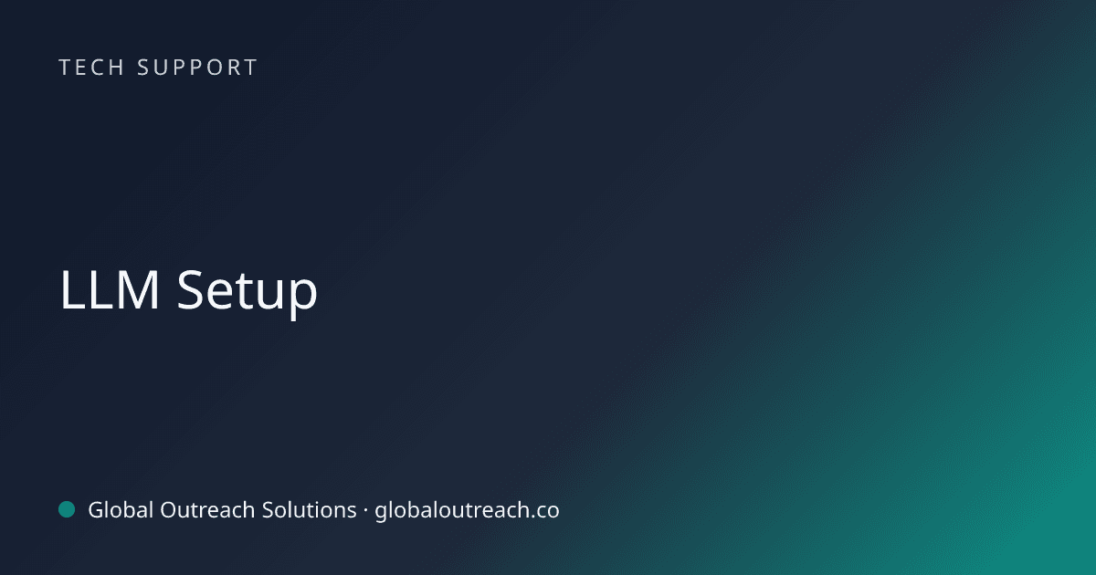 Blog article cover image: "LLM Setup" in Tech Support