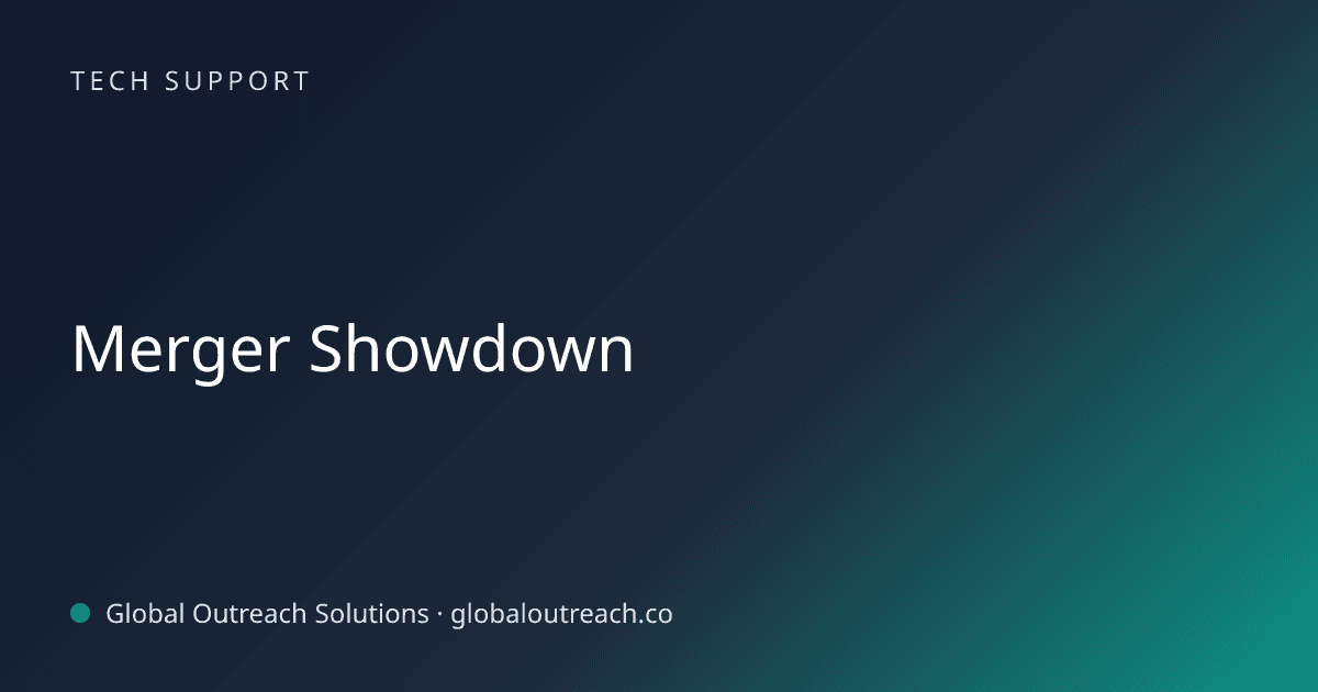 Blog article cover image: "Merger Showdown" in Tech Support