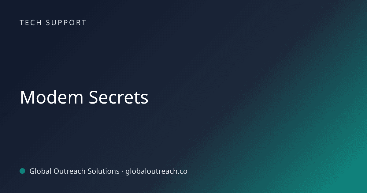 Illustrated cover image for the Tech Support article "Modem Secrets" on Global Outreach Solutions blog