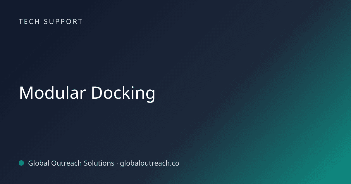 Illustrated cover image for the Tech Support article "Modular Docking" on Global Outreach Solutions blog