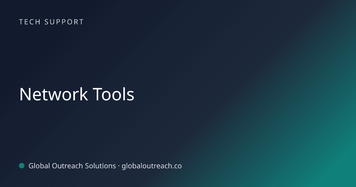 Illustrated cover image for the Tech Support article "Network Tools" on Global Outreach Solutions blog