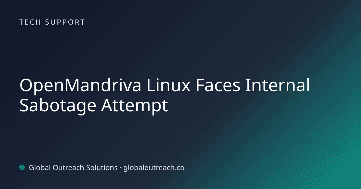 Blog article cover image: "OpenMandriva Linux Faces Internal Sabotage Attempt" in Tech Support