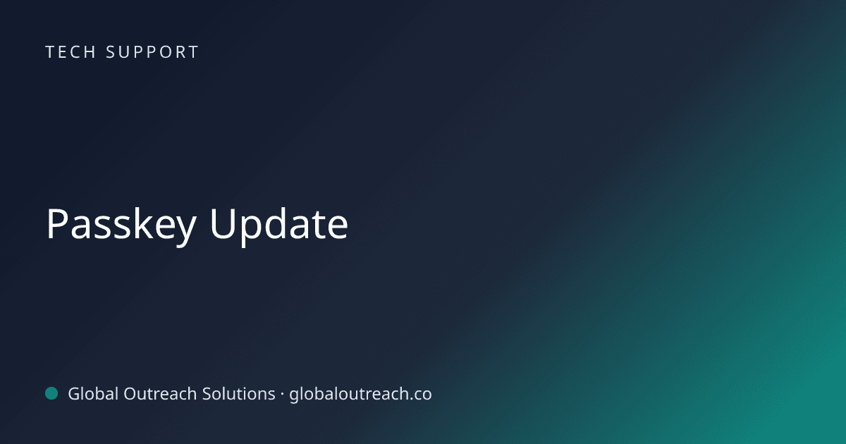 Blog article cover image: "Passkey Update" in Tech Support
