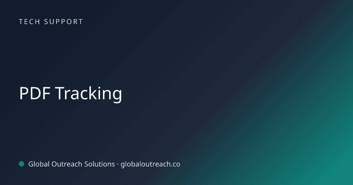 Illustrated cover image for the Tech Support article "PDF Tracking" on Global Outreach Solutions blog