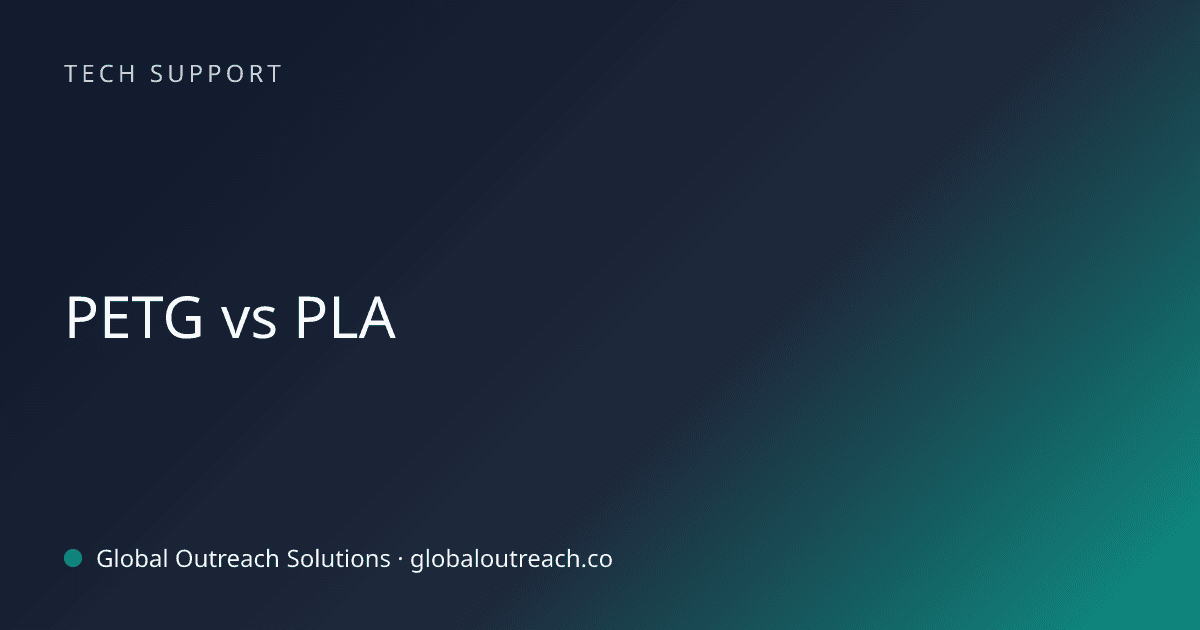 Blog article cover image: "PETG vs PLA" in Tech Support