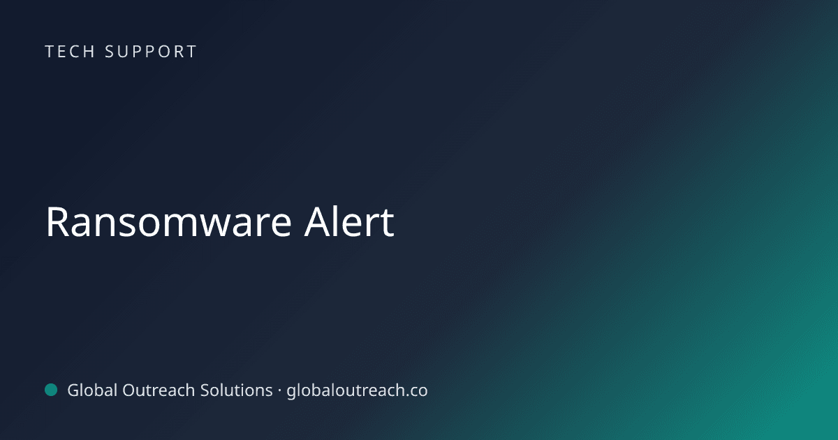 Blog article cover image: "Ransomware Alert" in Tech Support