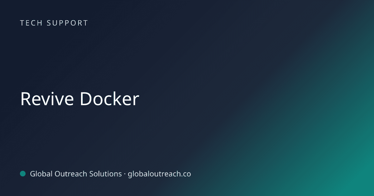 Blog article cover image: "Revive Docker" in Tech Support