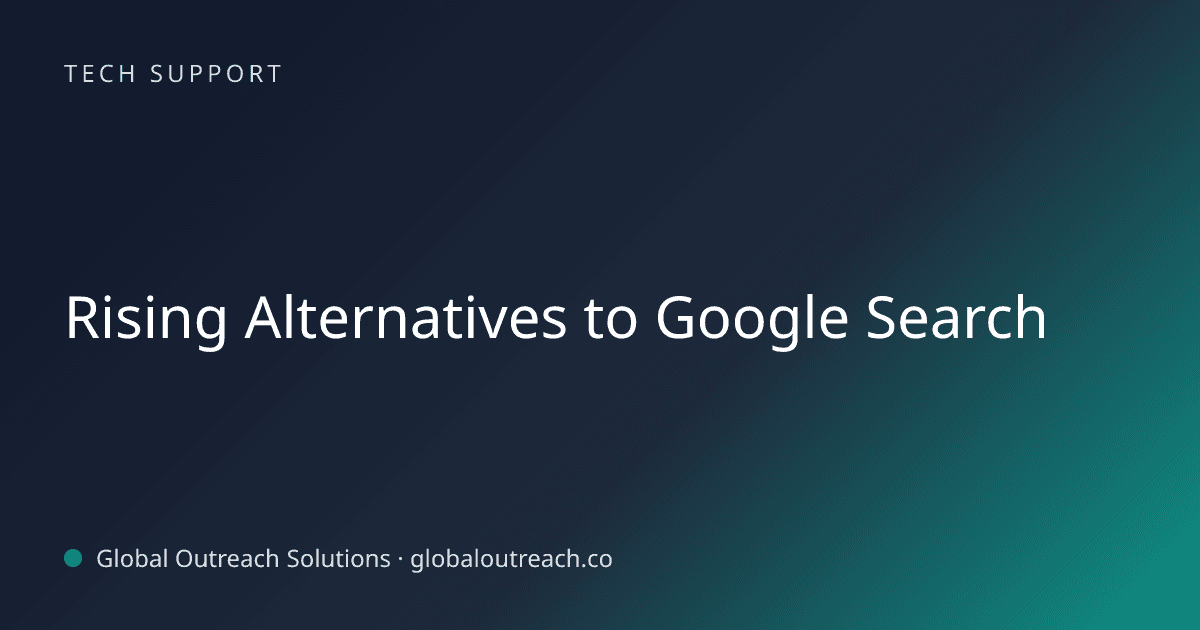 Related article cover image: "Rising Alternatives to Google Search" (Tech Support)