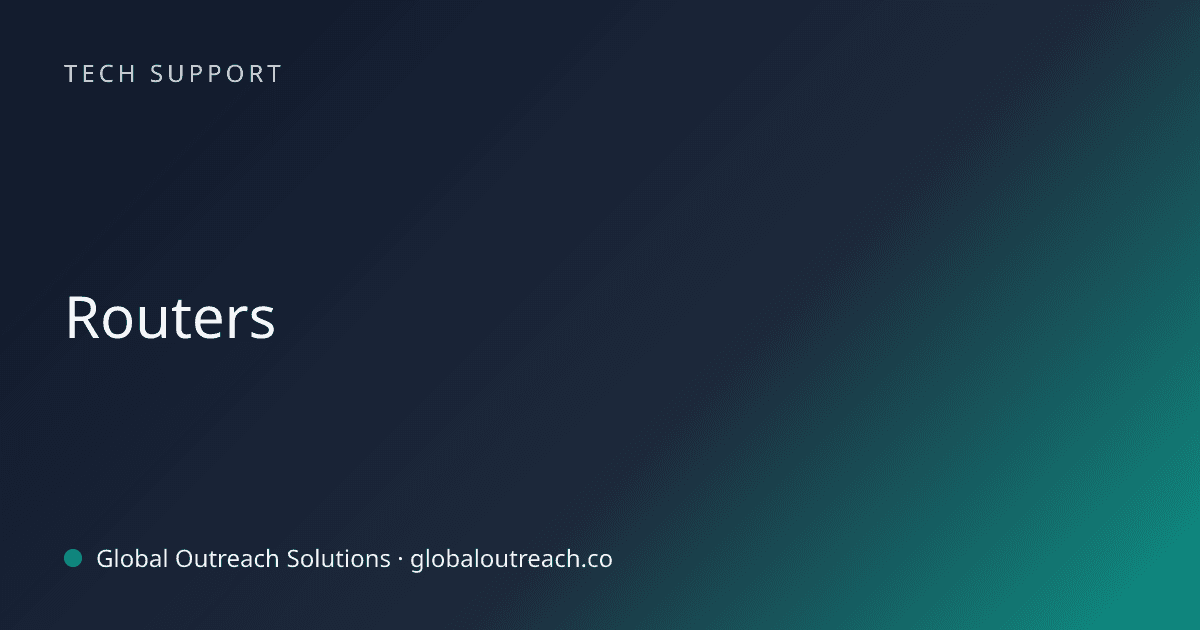 Illustrated cover image for the Tech Support article "Routers" on Global Outreach Solutions blog