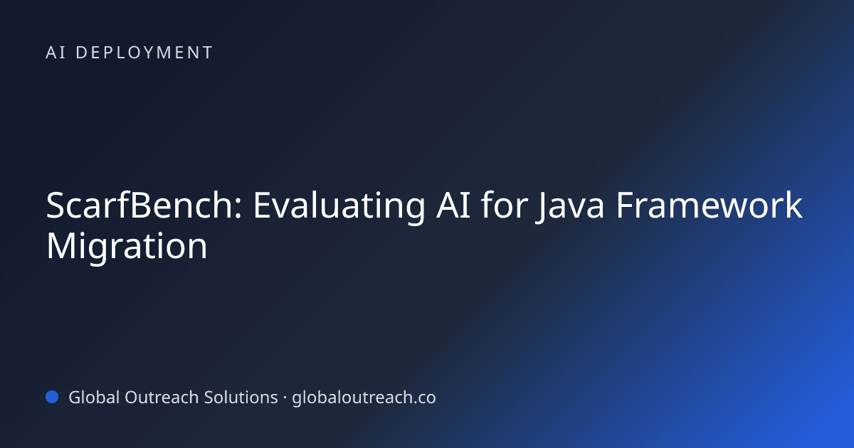 Blog article cover image: "ScarfBench: Evaluating AI for Java Framework Migration" in AI Deployment