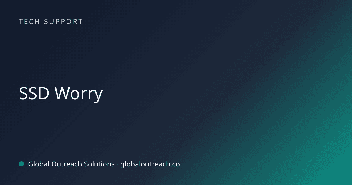 Blog article cover image: "SSD Worry" in Tech Support
