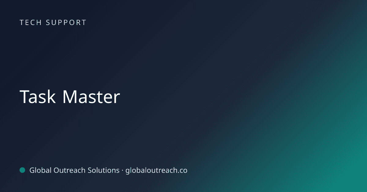 Blog article cover image: "Task Master" in Tech Support