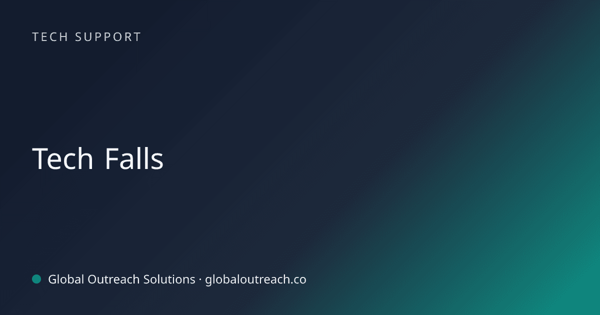 Illustrated cover image for the Tech Support article "Tech Falls" on Global Outreach Solutions blog