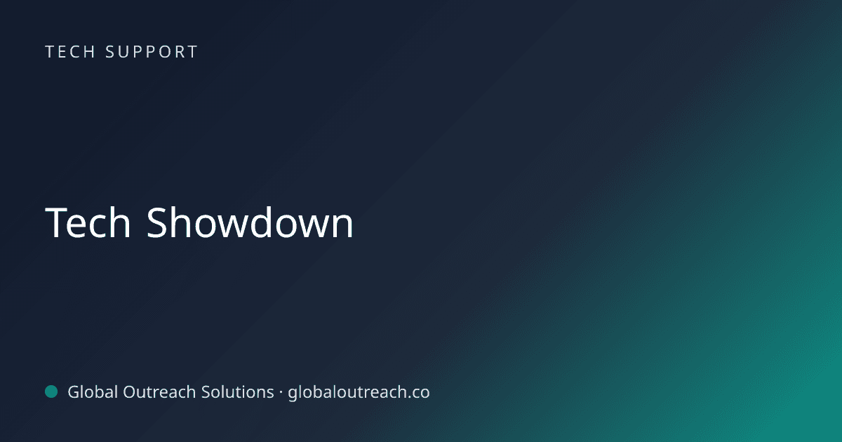 Blog article cover image: "Tech Showdown" in Tech Support