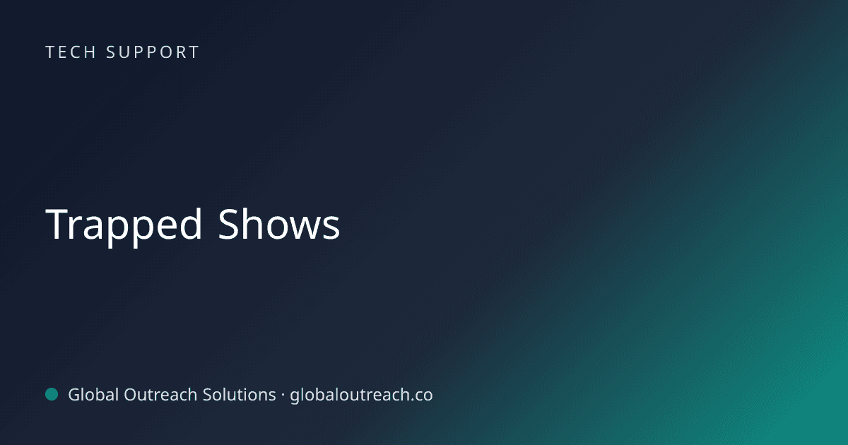 Illustrated cover image for the Tech Support article "Trapped Shows" on Global Outreach Solutions blog