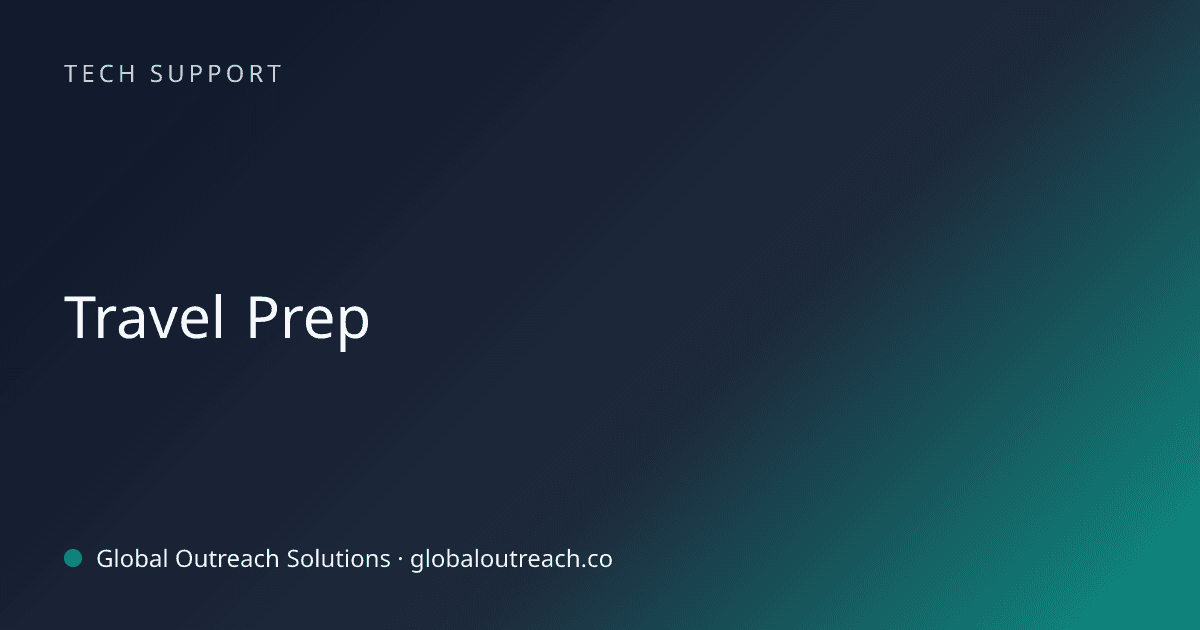 Blog article cover image: "Travel Prep" in Tech Support