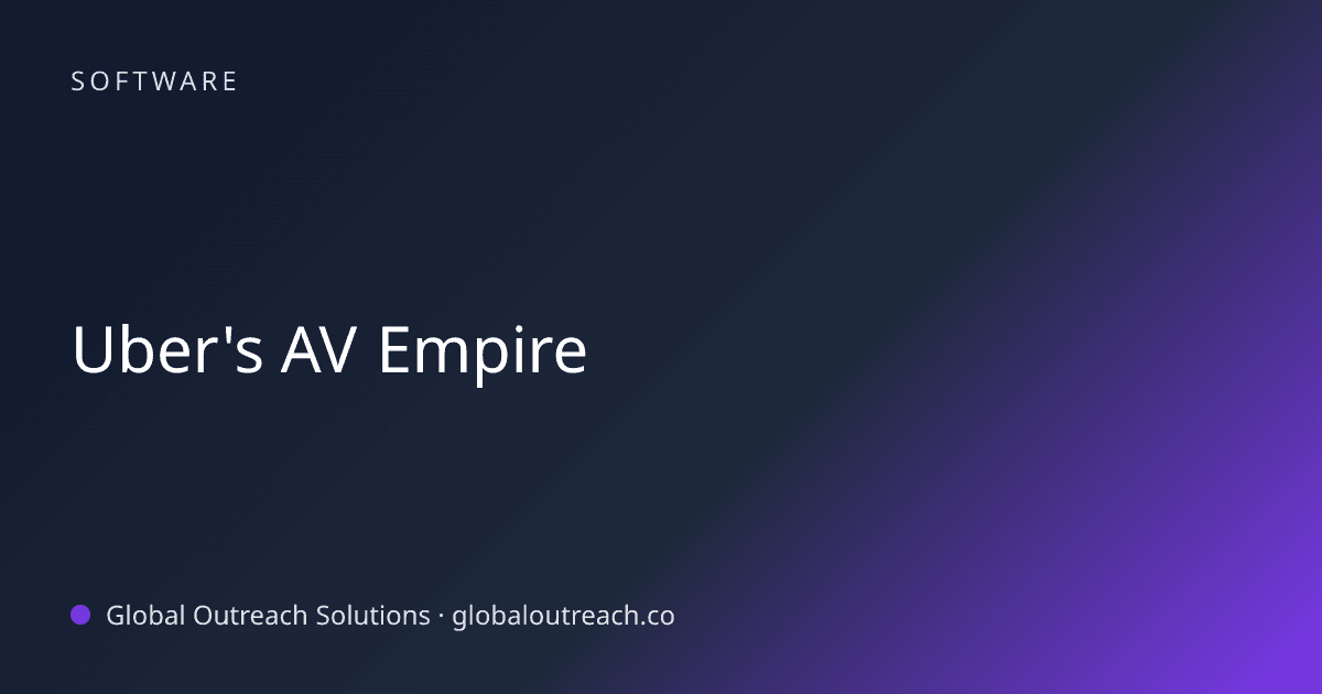 Illustrated cover image for the Software article "Uber's AV Empire" on Global Outreach Solutions blog
